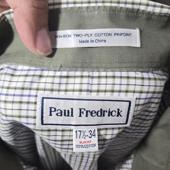 Paul Fredrick non-iron two-ply cotton pinpoint Long Sleeve Shirt Slim Fit - Picture 2 of 5